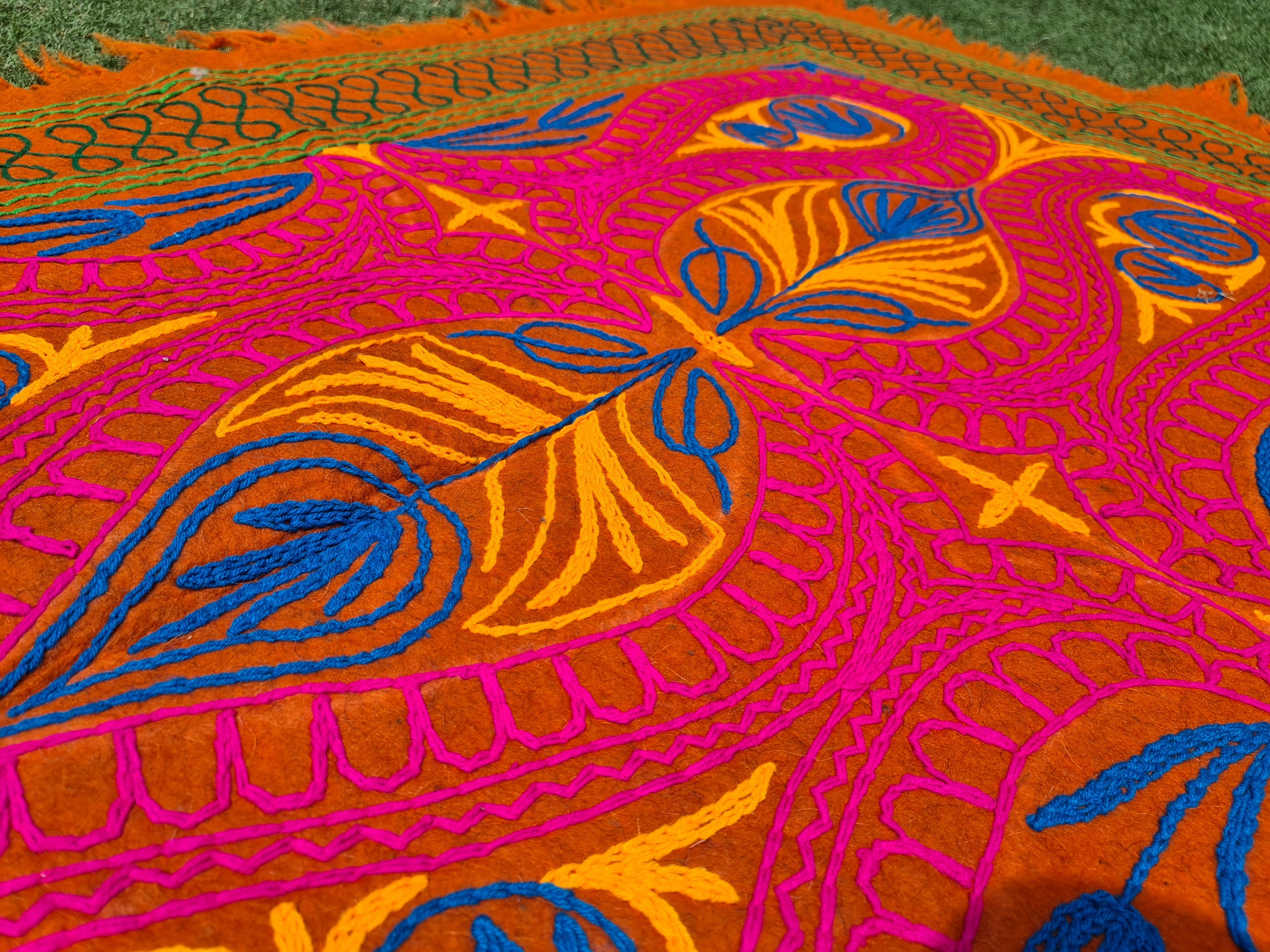 Felted wool rug Kashmiri "Namda" colorful floral rug | embroidered soft wool bedroom rug - The Shanti Home