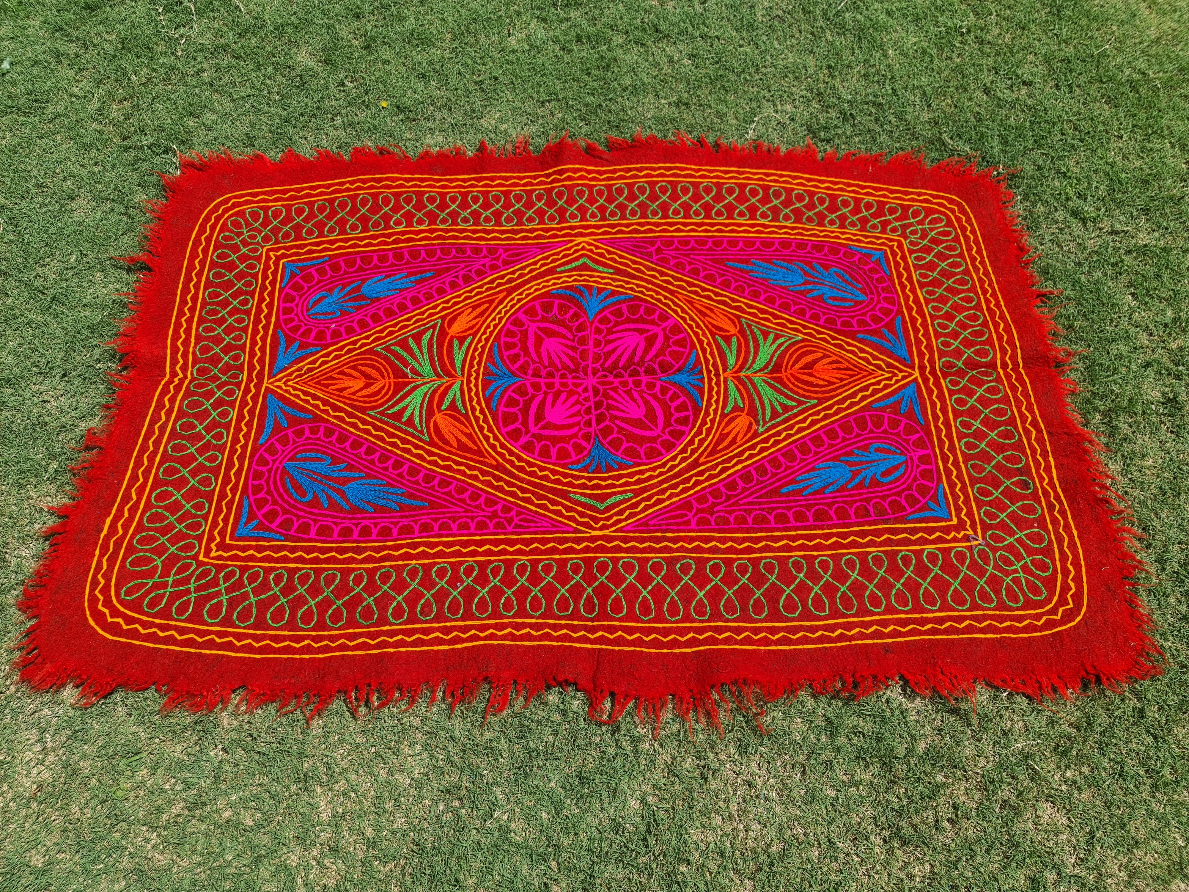 Felted wool rug Kashmiri "Namda" colorful floral rug | embroidered soft wool bedroom rug Hippie floor carpet - The Shanti Home