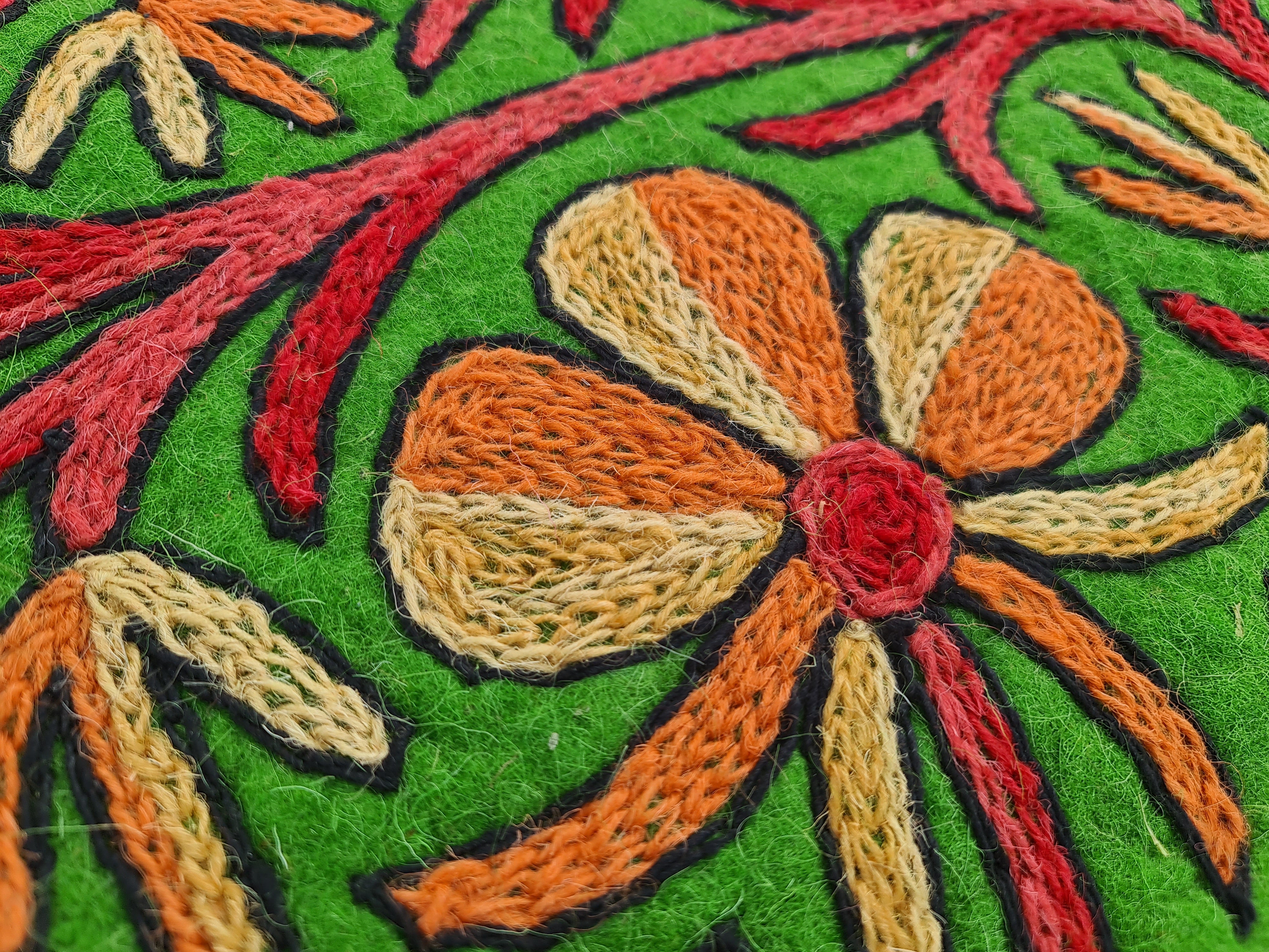 5ft Mandala Wool Rug “Namda” | Hand-Felted & Embroidered | Boho Round Area Carpet
