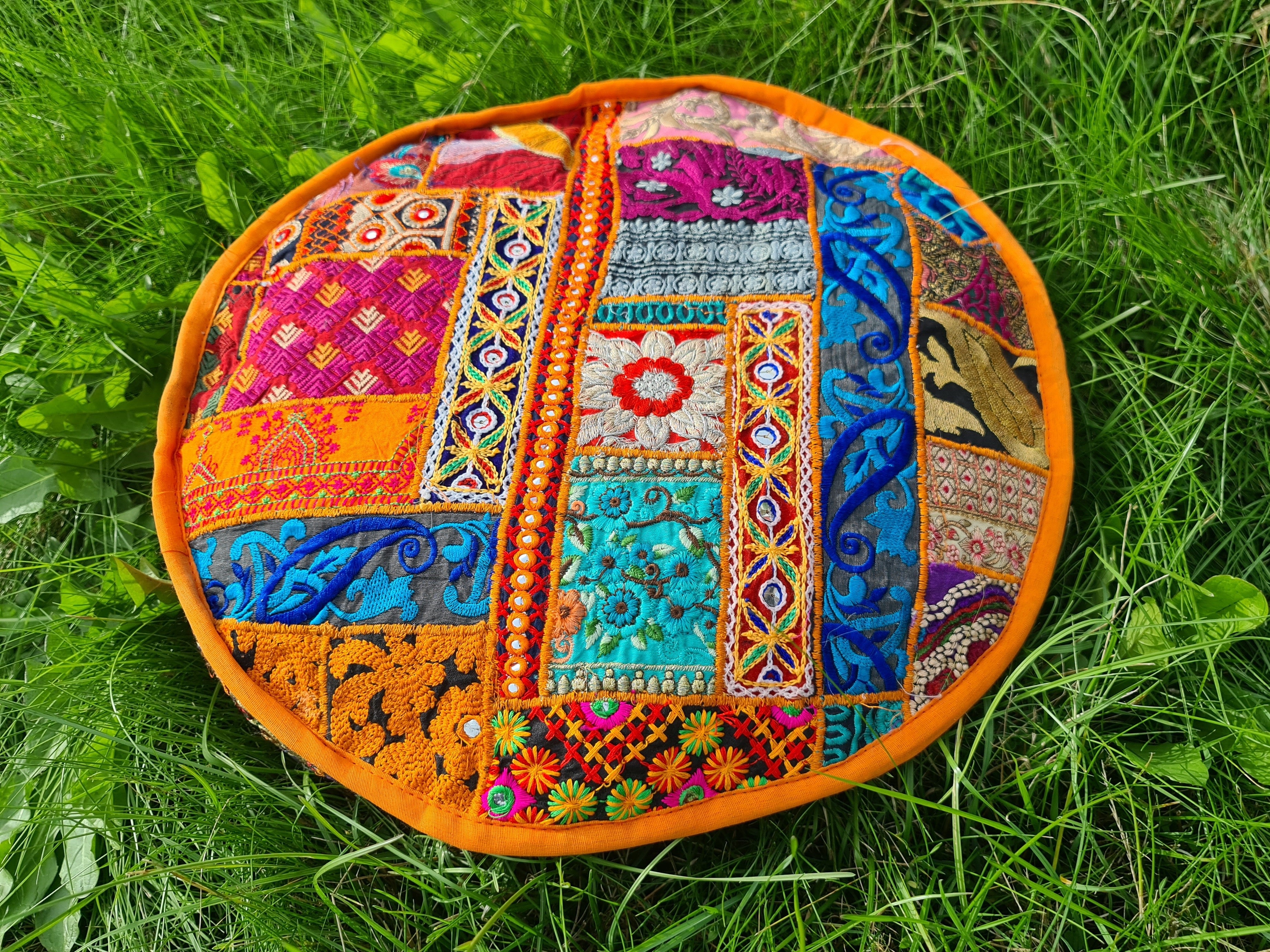 Funda de cojín de meditación – Almohada de suelo bohemia india tipo patchwork para sentarse en el suelo