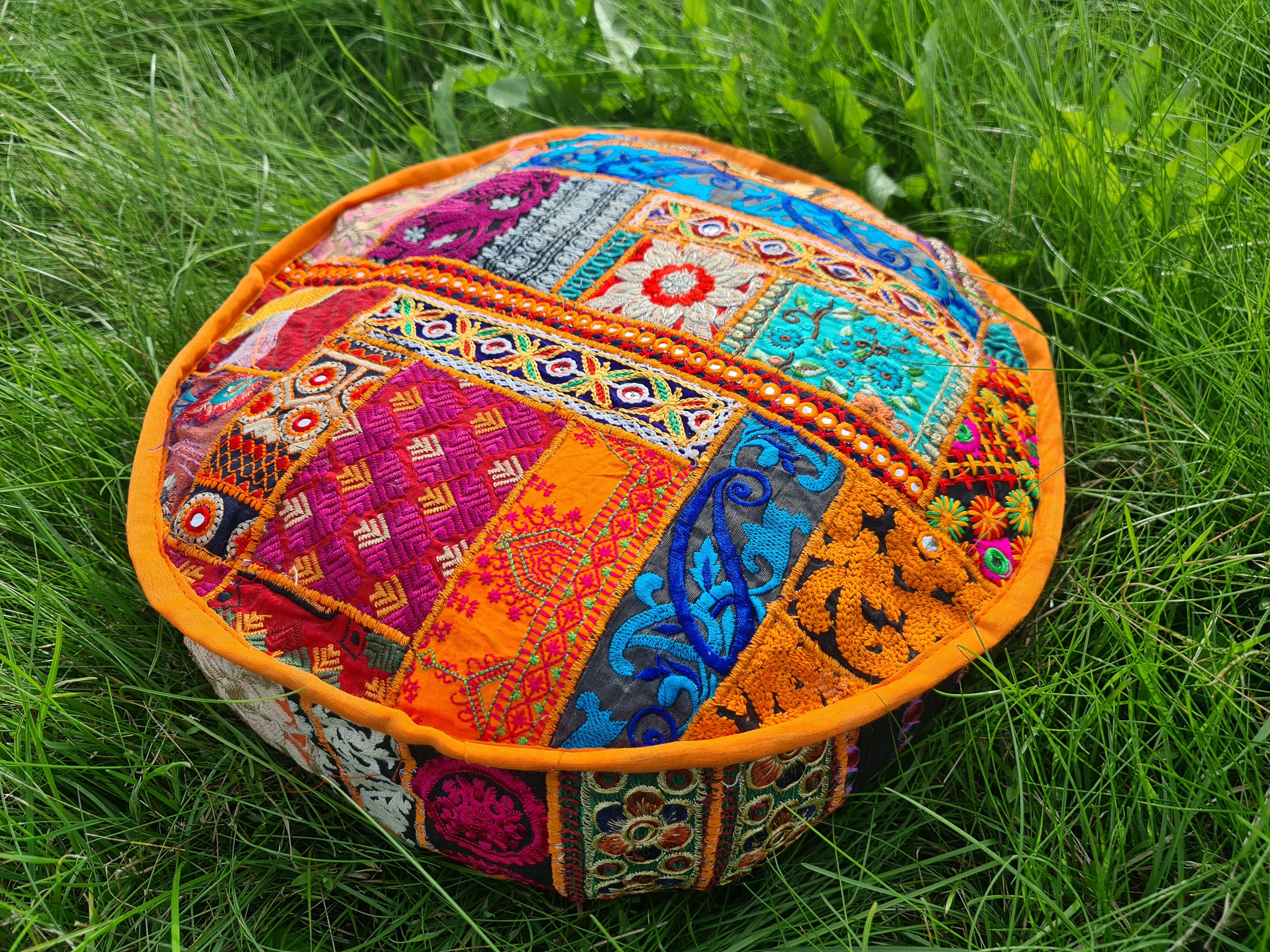 Funda de cojín de meditación – Almohada de suelo bohemia india tipo patchwork para sentarse en el suelo