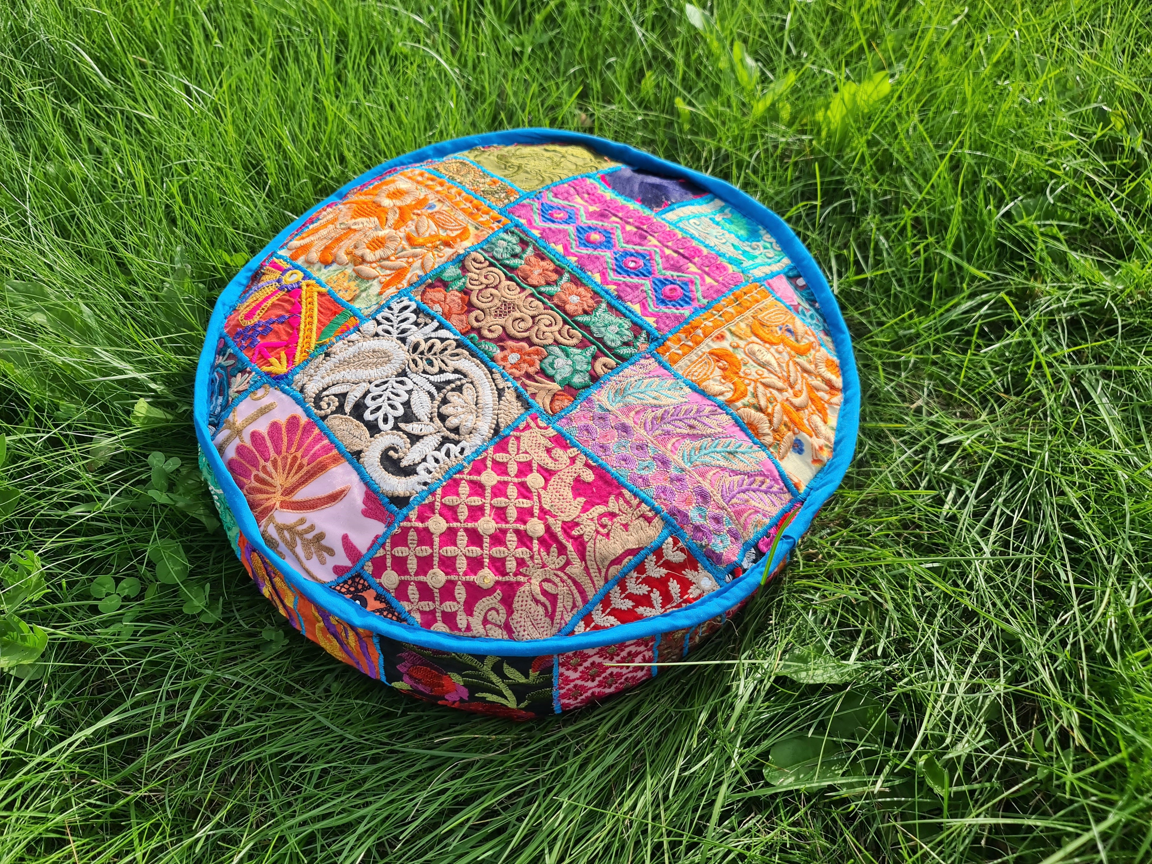 Funda de cojín de meditación – Almohada de suelo estilo bohemio indio de patchwork para sentarse en el suelo