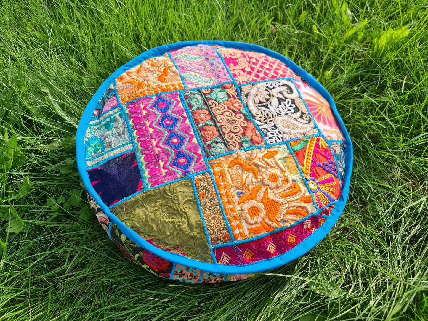 Meditation Cushion Cover – Indian Boho Patchwork Floor Pillow for Floor Seating