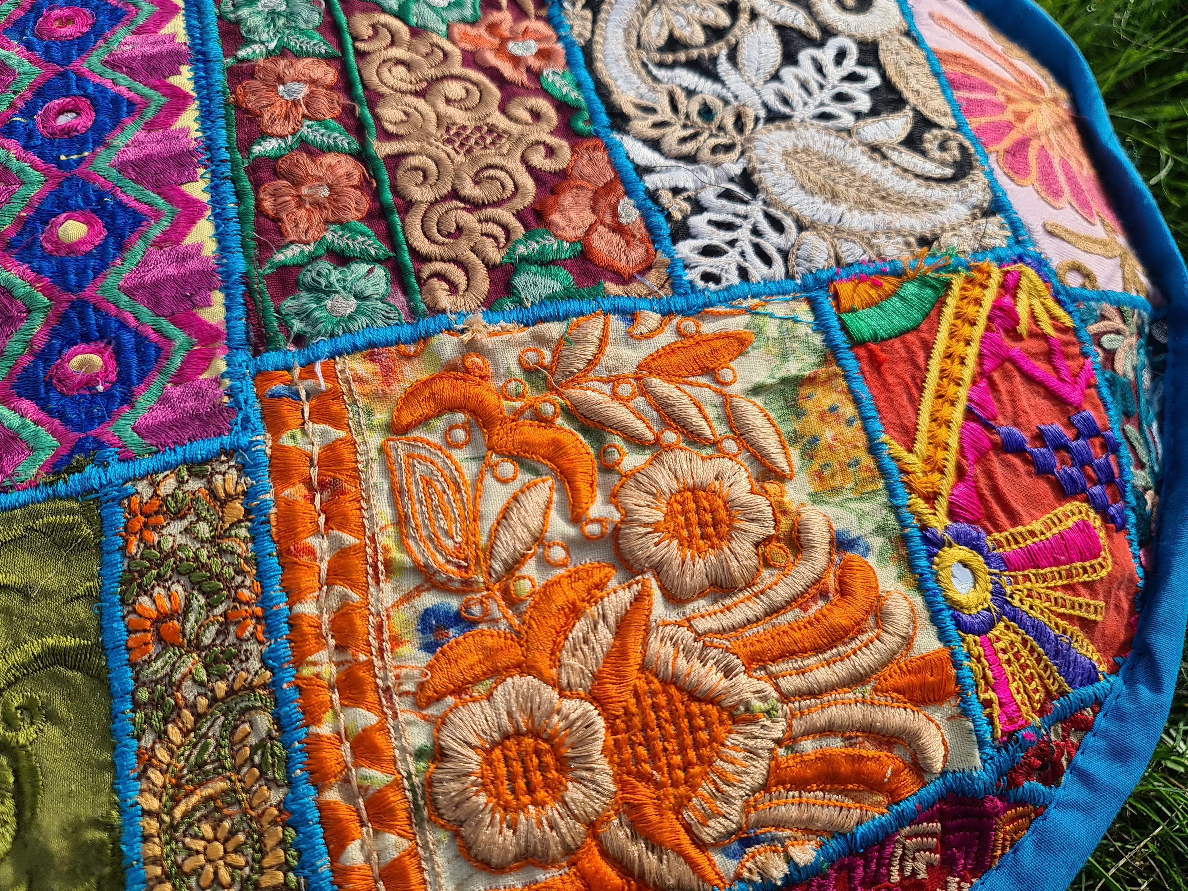 Funda de cojín de meditación – Almohada de suelo estilo bohemio indio de patchwork para sentarse en el suelo