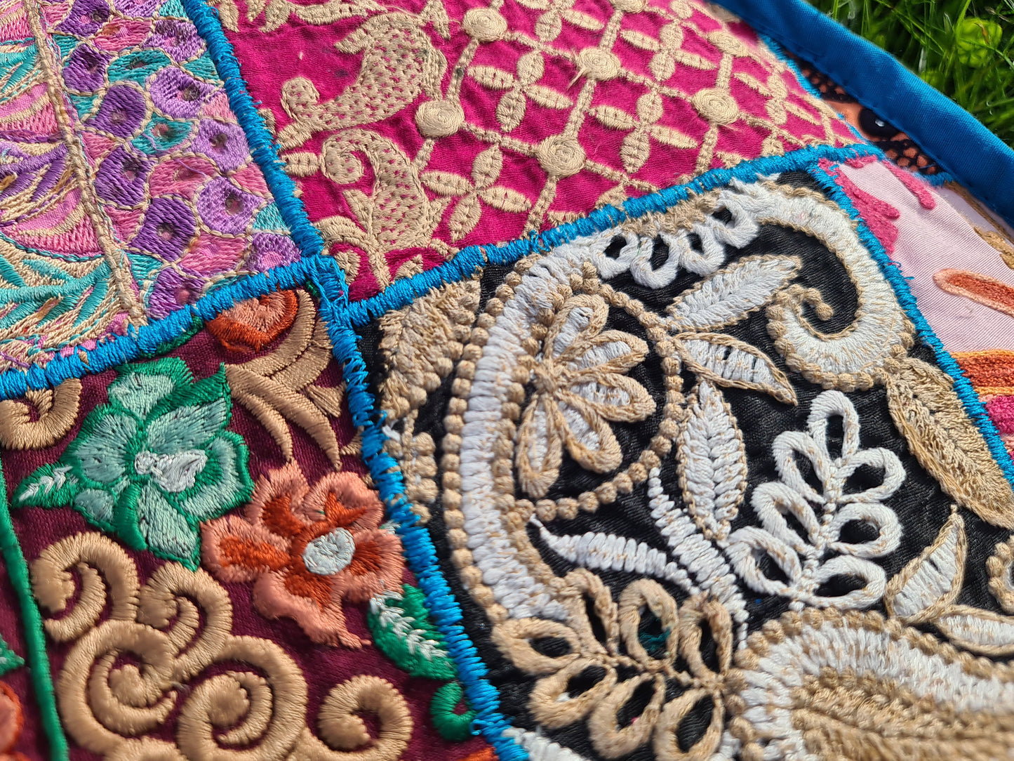 Meditation Cushion Cover – Indian Boho Patchwork Floor Pillow for Floor Seating