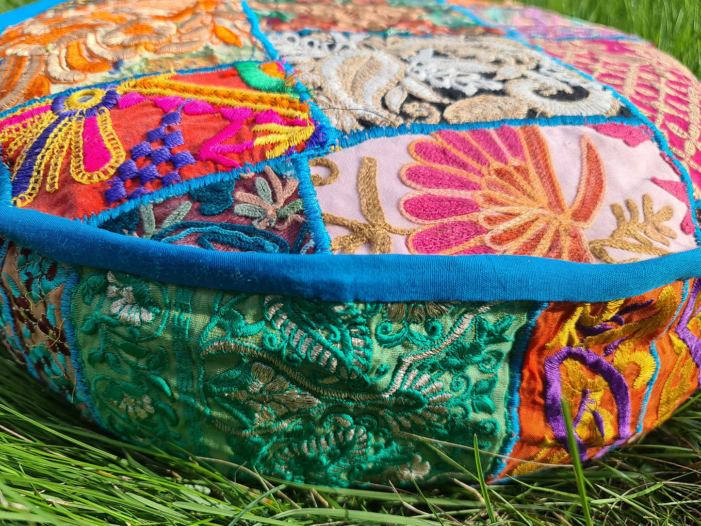 Meditation Cushion Cover – Indian Boho Patchwork Floor Pillow for Floor Seating