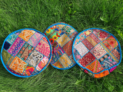 Meditation Cushion Cover – Indian Boho Patchwork Floor Pillow for Floor Seating