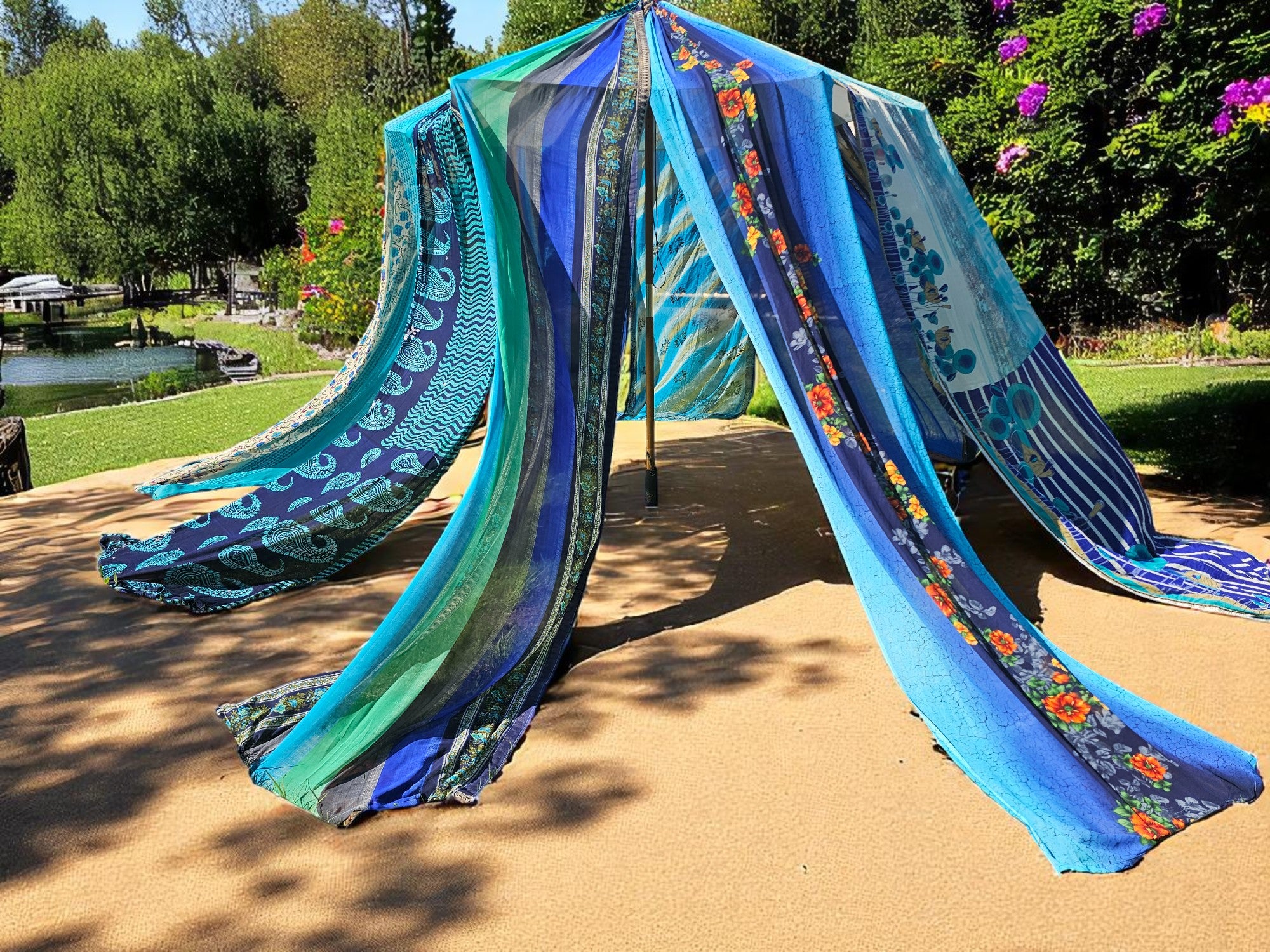 Handmade Saree Umbrella Cover | Colorful Canopy for Garden & Patio | Handmade Sunshade Tent | Hippie Outdoor Decor tent | Sun Parasol Cover