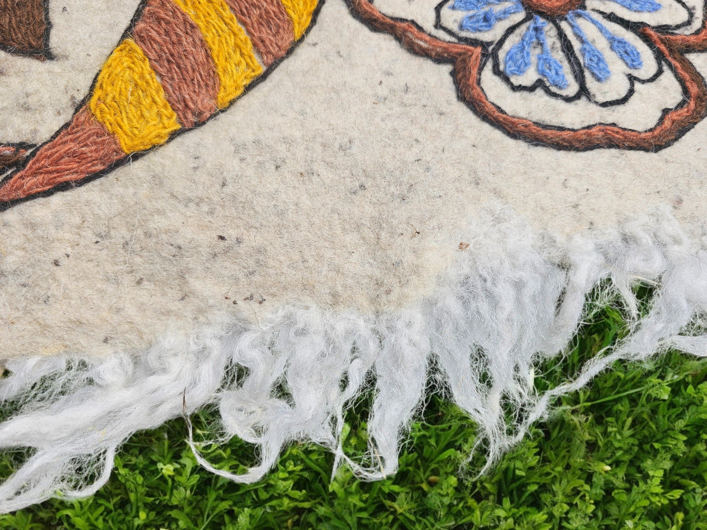 Handmade wool rug "Butterfly" traditional Namda felt rug from Kashmir | hand felted, embroidered 6x4 bohemian floor seating - boho area