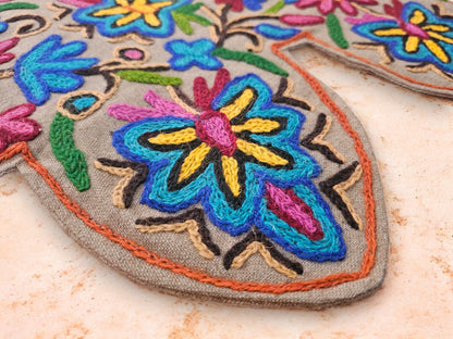 Kashmiri Toran Door Valance 39" Hand-Embroidered Floral Cotton & Wool Banner Crewel embroidery, Boho Wall/Window Decor