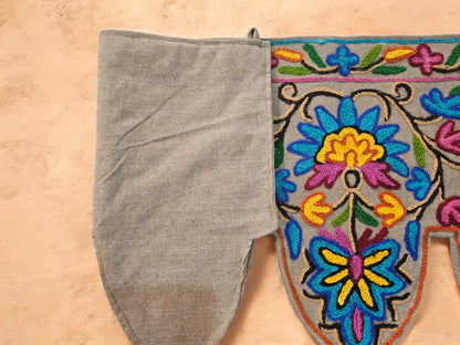 Kashmiri Toran Door Valance 39" Hand-Embroidered Floral Cotton & Wool Banner Crewel embroidery, Boho Wall/Window Decor
