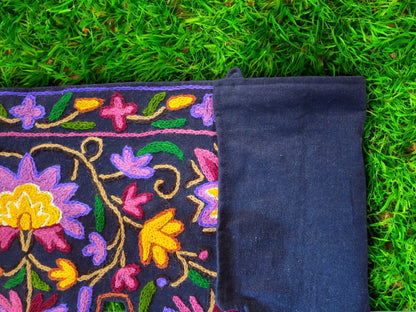 Kashmiri Toran Door Valance 39" Hand-Embroidered Floral Cotton & Wool Banner Crewel embroidery, Boho Wall/Window Decor (Kopie)
