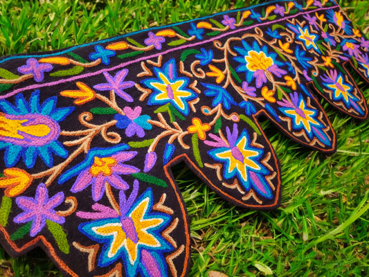 Kashmiri Toran Door Valance 39" Hand-Embroidered Floral Cotton & Wool Banner Crewel embroidery