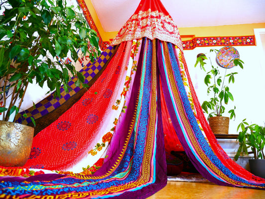 Boho canopy - Saree tent - bed canopy  | hippie decor - Shanti baldachin for Meditation Spaces or Reading nooks