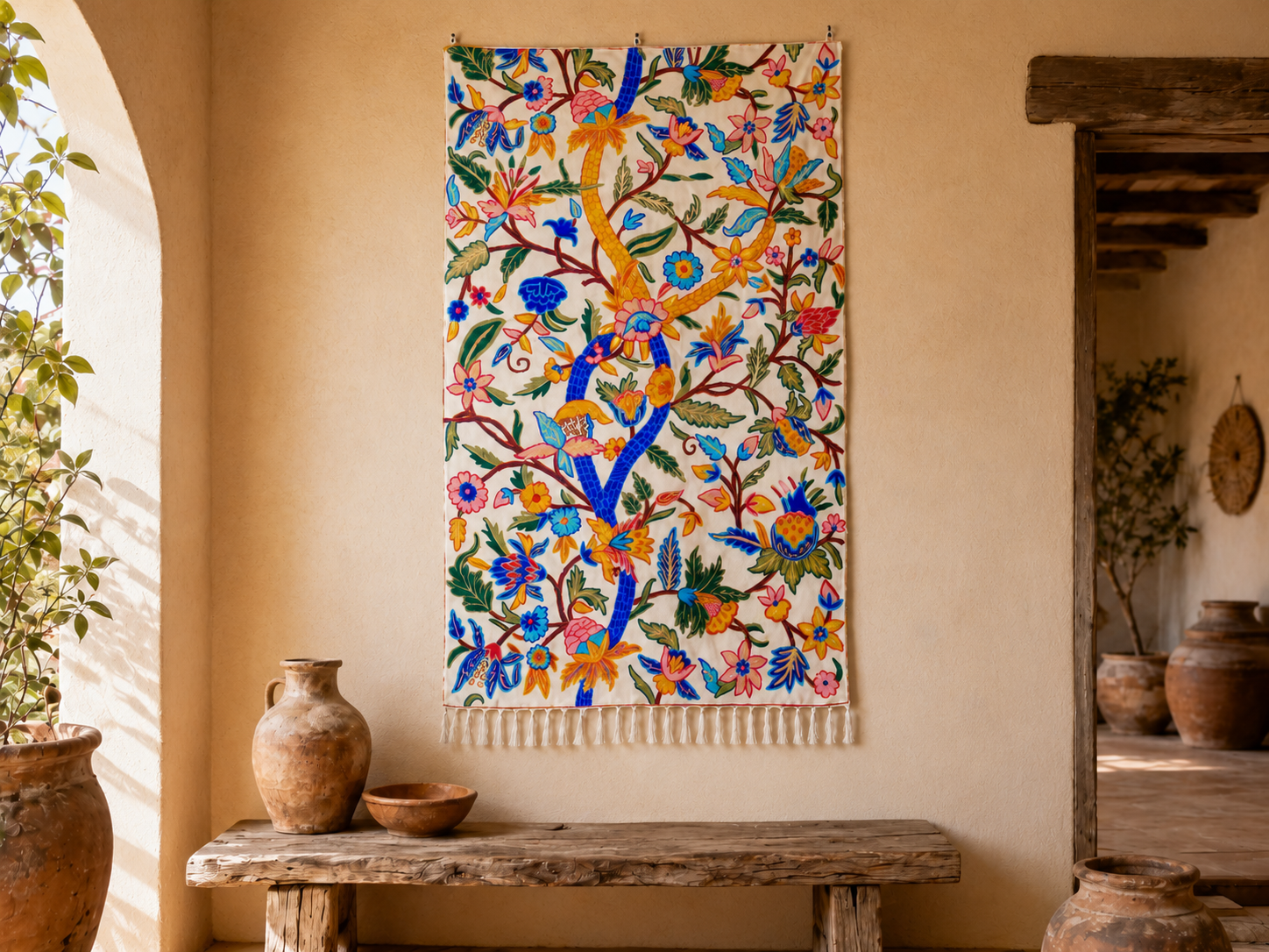Embroidered Tapestry Kashmiri Wall Hanging 3x5ft Cotton and Wool Wall Decor