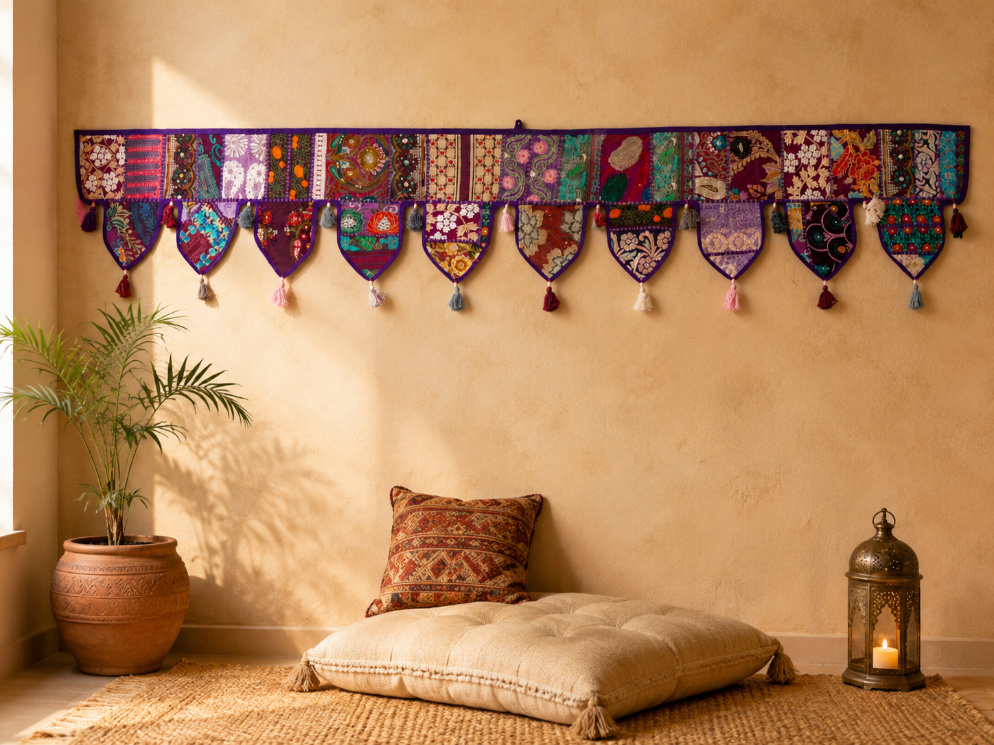 Cenefa de ventana india Toran extragrande de 1,98 m - Adorno para puerta - Decoración de pared hippie