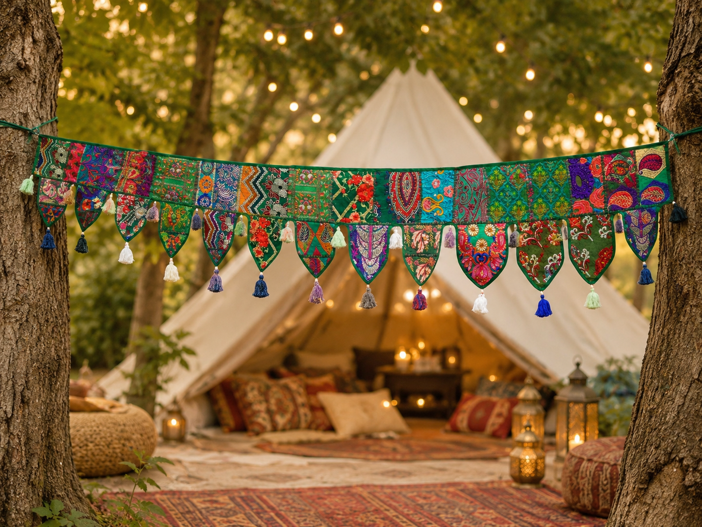 Cenefa de ventana india Toran extragrande de 1,98 m - Adorno para puerta - Decoración de pared hippie