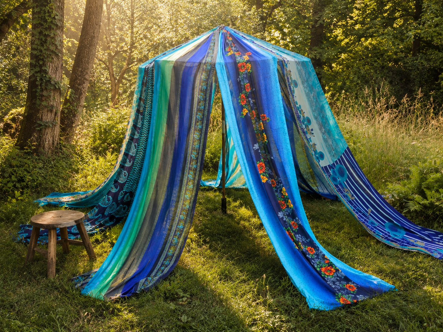 Handmade Saree Umbrella Cover | Colorful Canopy for Garden & Patio