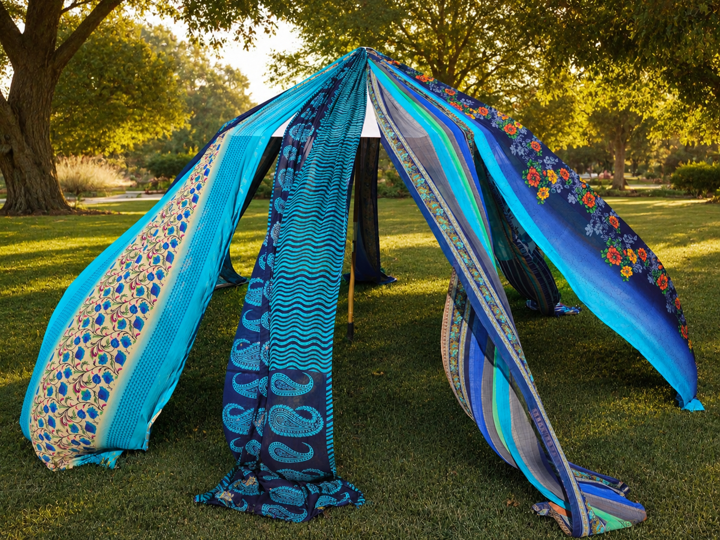Handmade Saree Umbrella Cover | Colorful Canopy for Garden & Patio