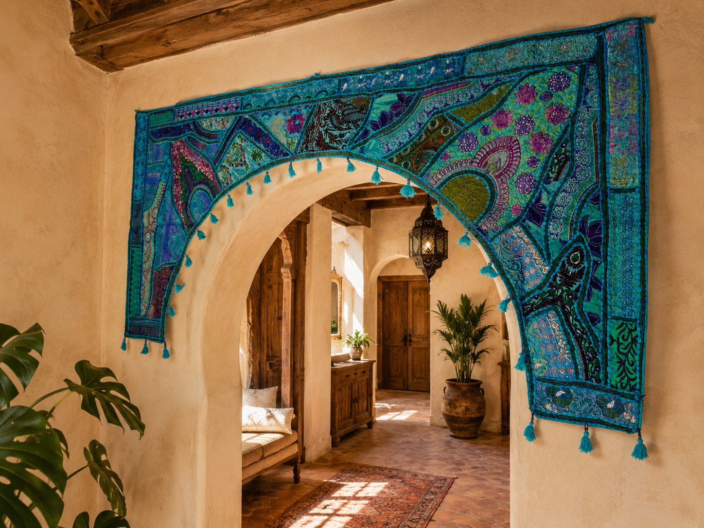 Colgante Grande para Puerta - Decoración India de Entrada - Toran - Decoración de Pared Boho - Cenefa para Ventana