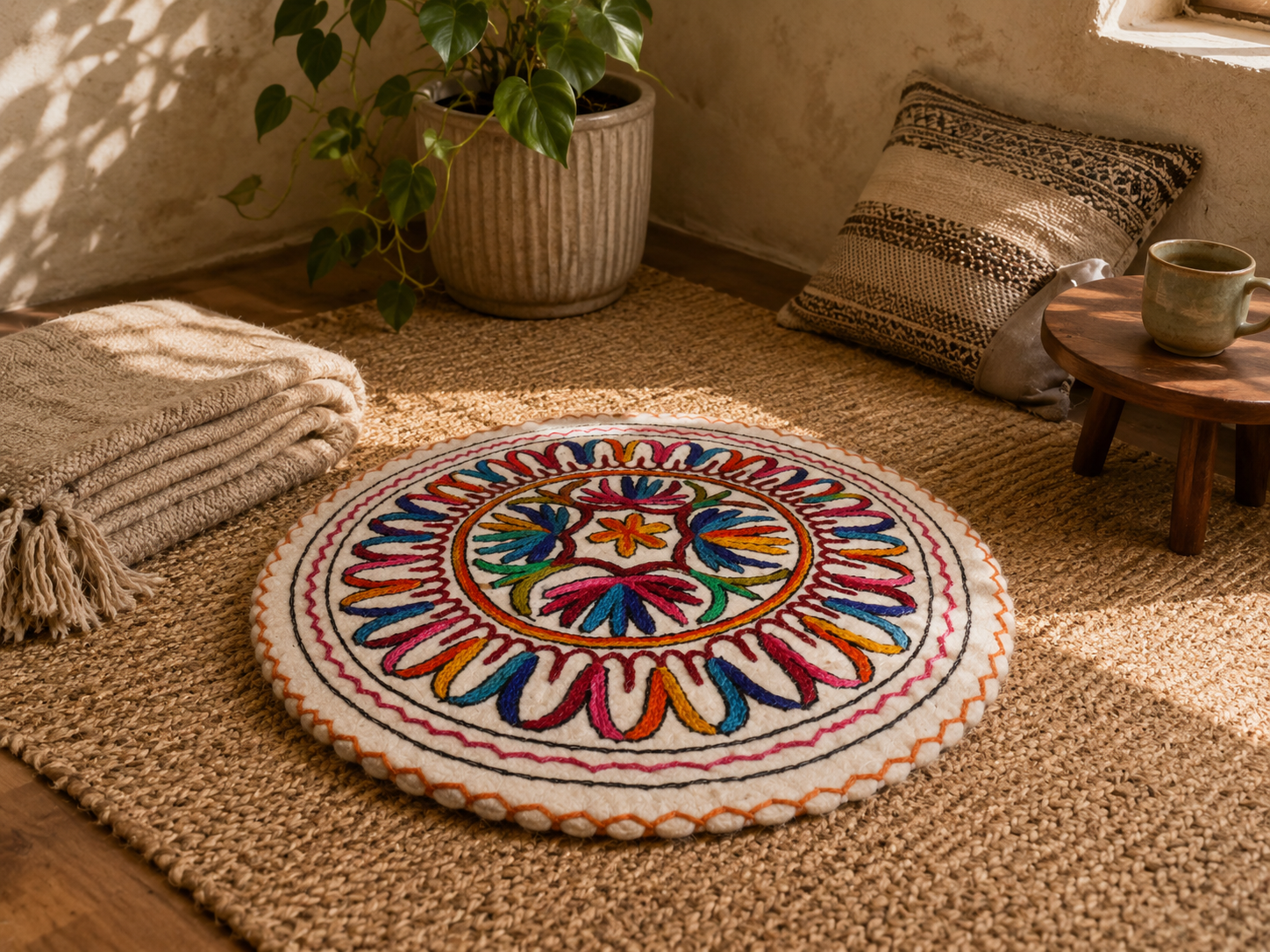 Colchoneta de meditación Namda - cojín de suelo de fieltro y bordado a mano - Regalo de decoración del hogar estilo hippie