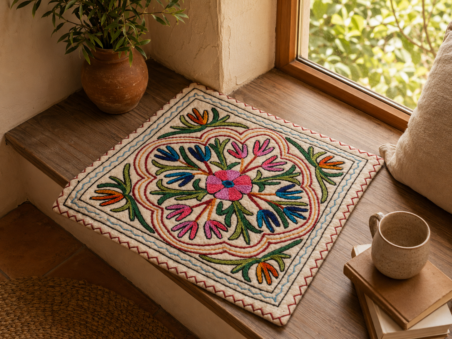 Floor seating pad - Meditation mat -  felted wool chair pad | Kashmiri "Namda" rug pad | boho hippie decor