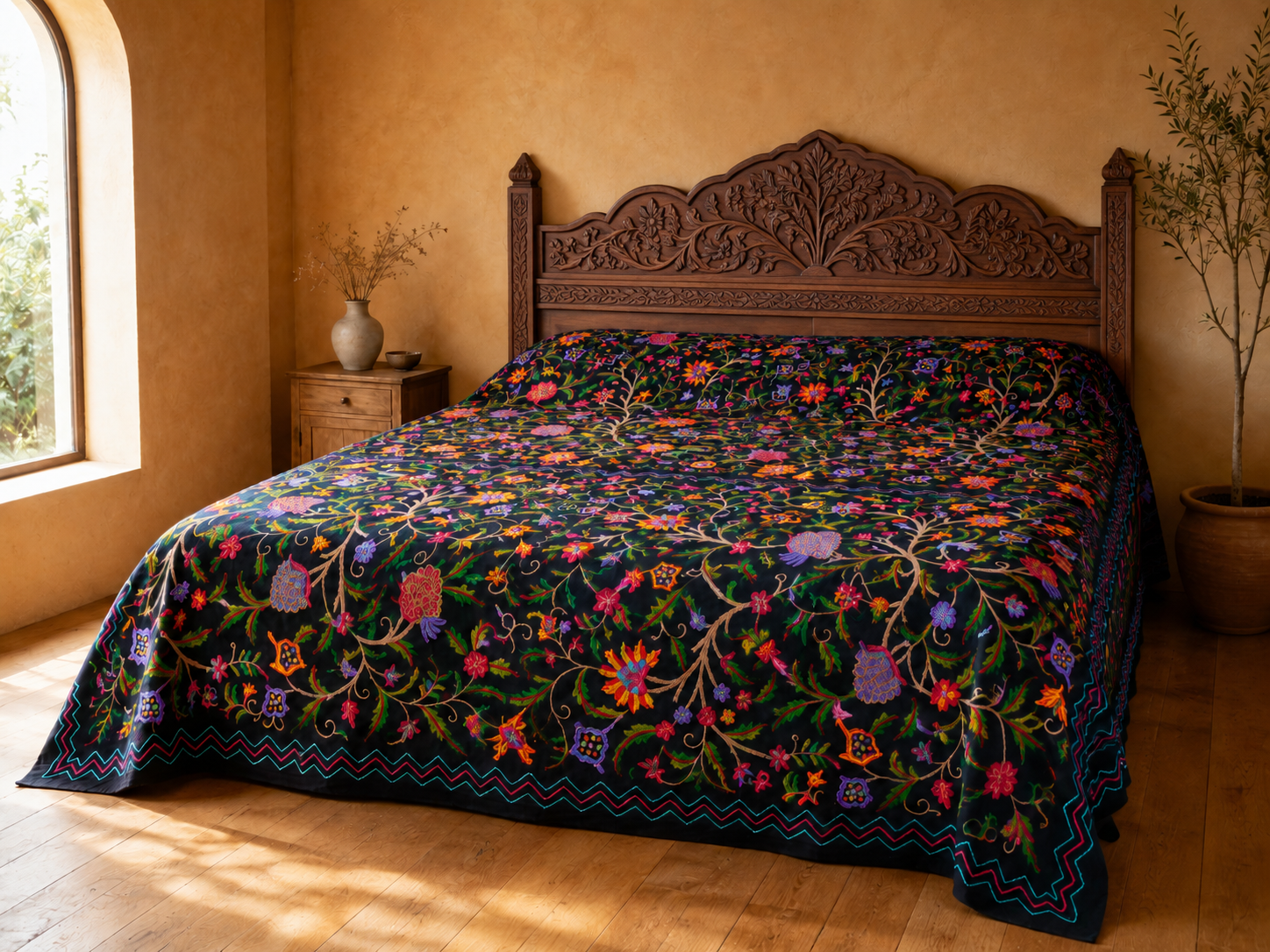 Bohemian luxury bedding "Dream of Kashmir" hand embroidered bed thow