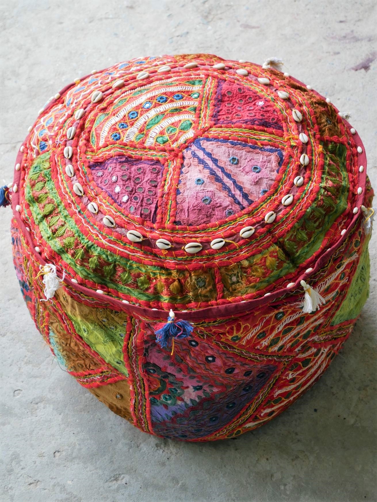 Colorful Floor pouf - Rajastani floor seating | Hippie style floor seating pillow - bean bag - The Shanti Home