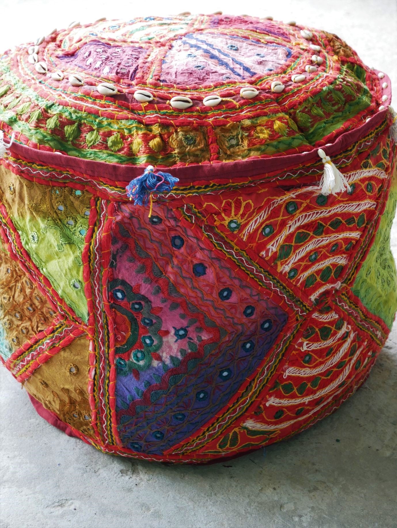 Colorful Floor pouf - Rajastani floor seating | Hippie style floor seating pillow - bean bag - The Shanti Home