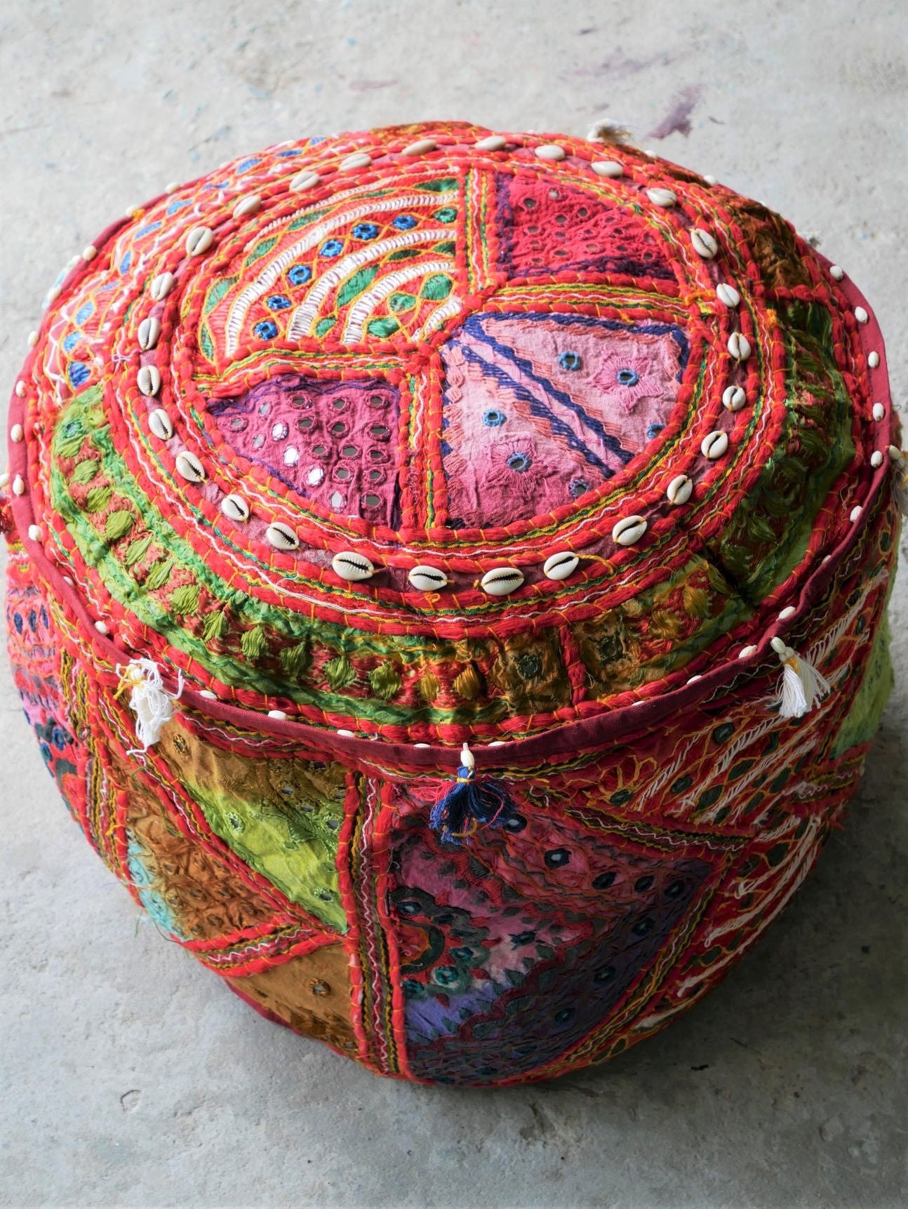 Colorful Floor pouf - Rajastani floor seating | Hippie style floor seating pillow - bean bag - The Shanti Home