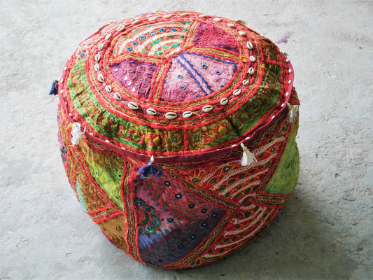 Colorful Floor pouf - Rajastani floor seating | Hippie style floor seating pillow - bean bag - The Shanti Home