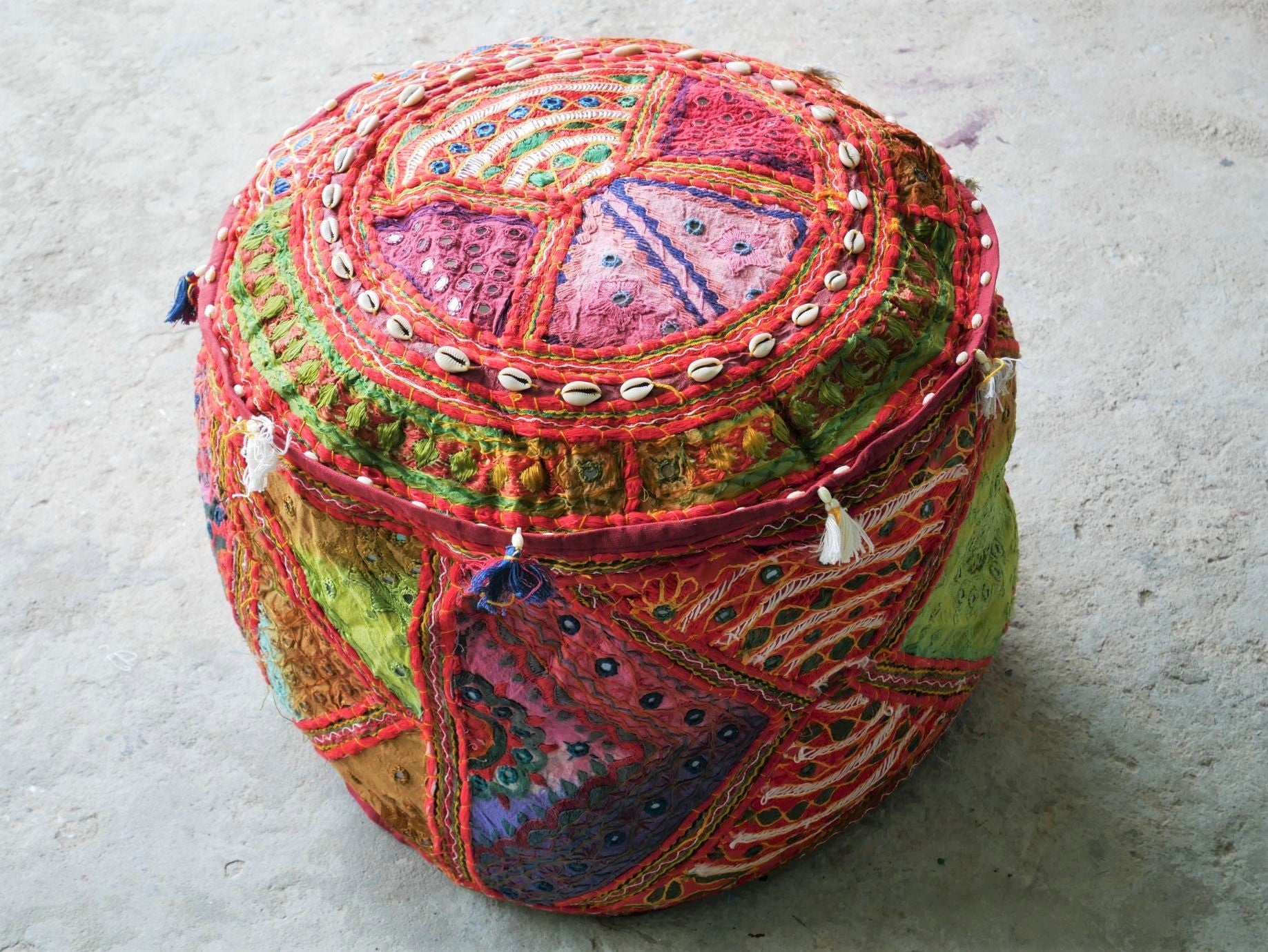 Colorful Floor pouf - Rajastani floor seating | Hippie style floor seating pillow - bean bag - The Shanti Home