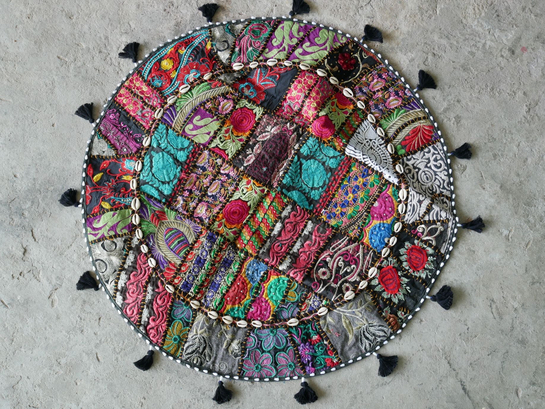 Patchwork floor pillow cover - colorful meditation cushion - Indian boho style floor seating. - The Shanti Home