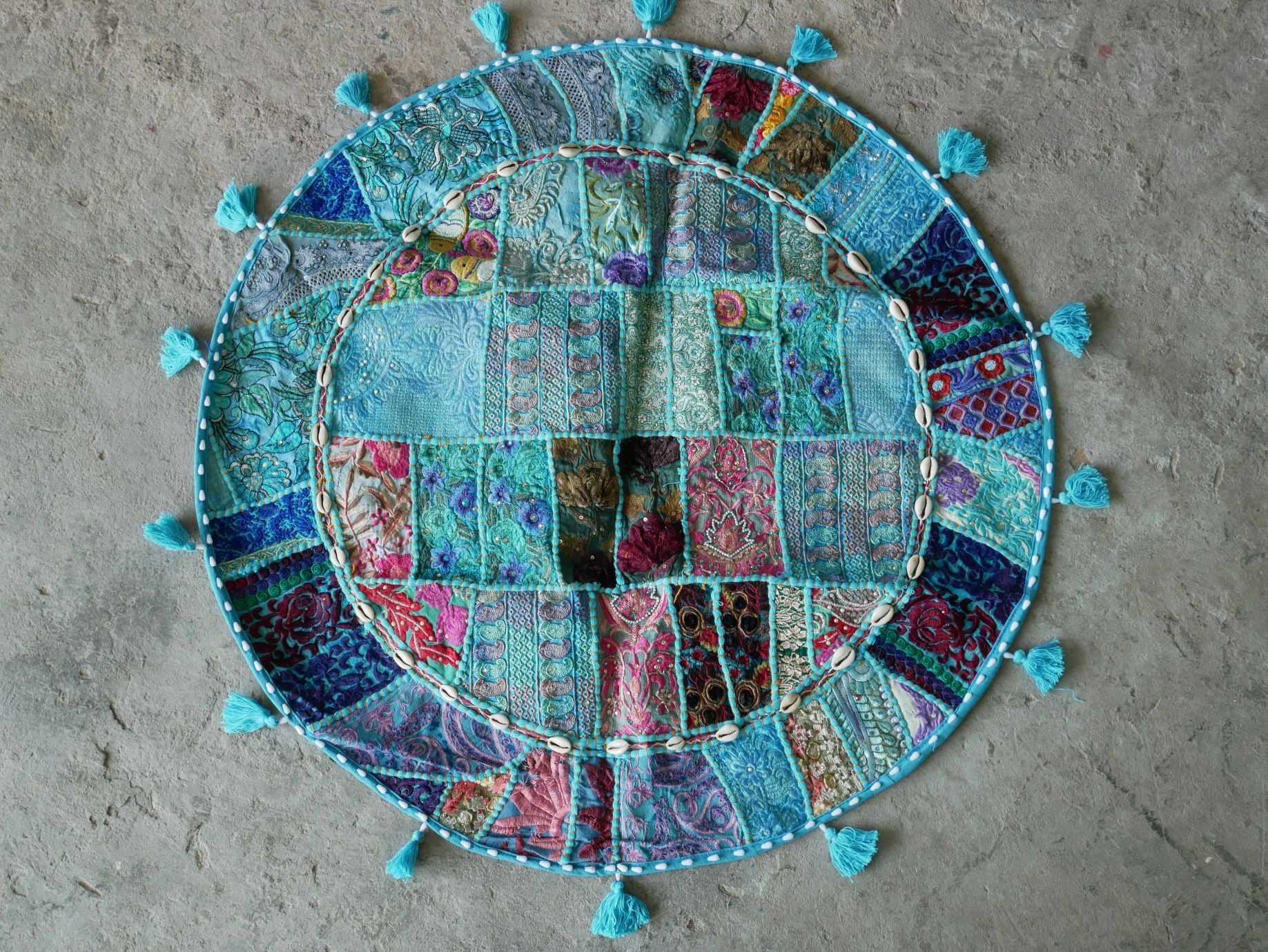 Blue floor pillow cover - colorful meditation cushion - Indian boho style floor seating. - The Shanti Home