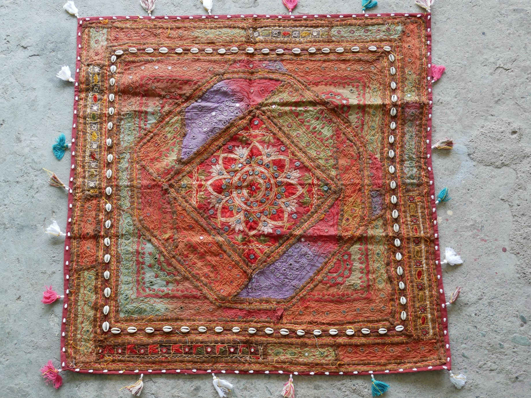Square floor pillow - meditation cushion "Bohemian Masala" floor seating India style Floor pouf Cover only