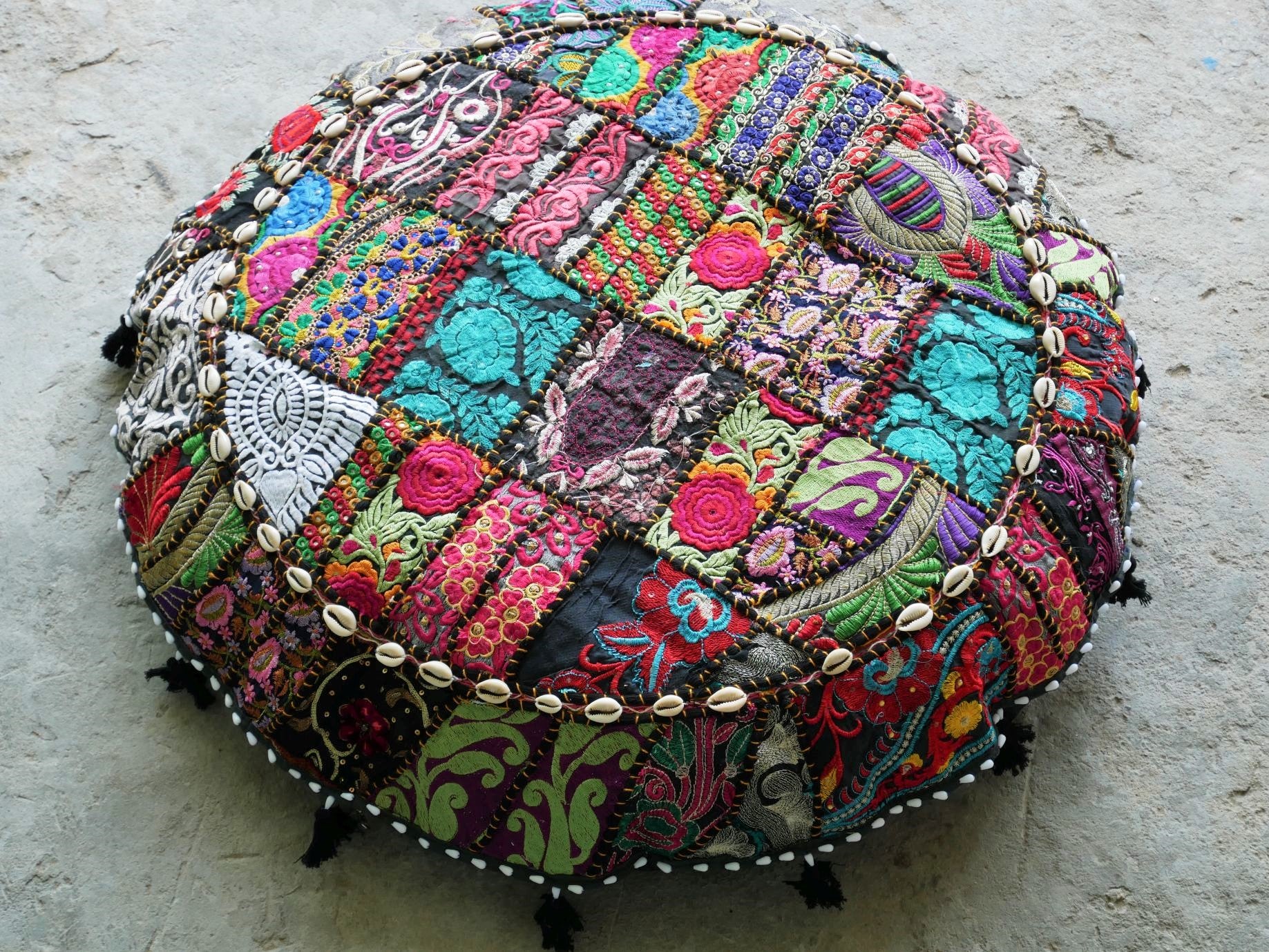 Patchwork floor pillow cover - colorful meditation cushion - Indian boho style floor seating. - The Shanti Home