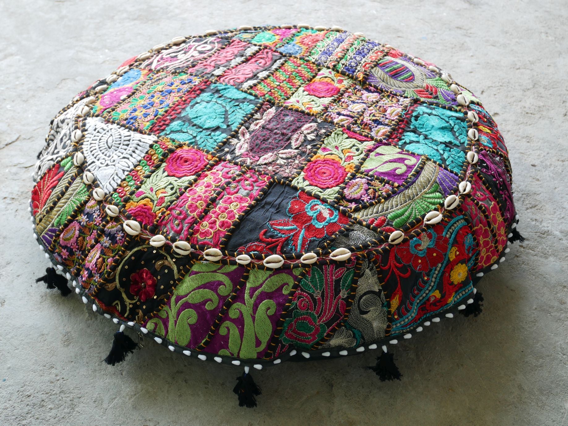 Patchwork floor pillow cover - colorful meditation cushion - Indian boho style floor seating. - The Shanti Home