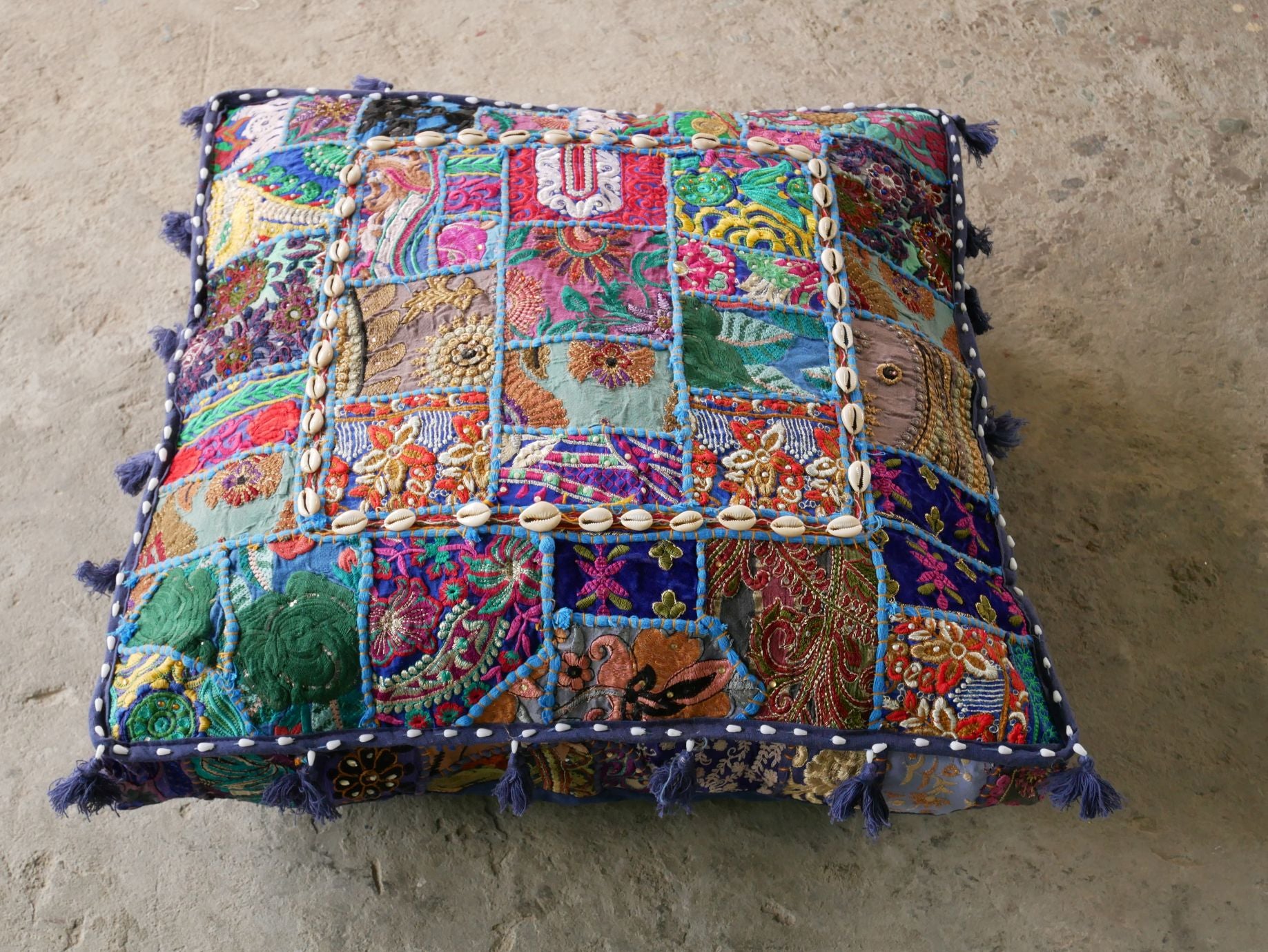 Floor pillow 24x24" bohemian floor pouf | turquoise meditation cushion | large square floor pillow - The Shanti Home