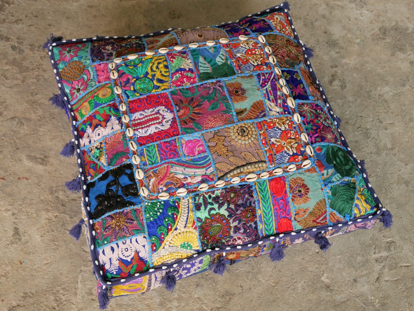 Floor pillow 24x24" bohemian floor pouf | turquoise meditation cushion | large square floor pillow - The Shanti Home