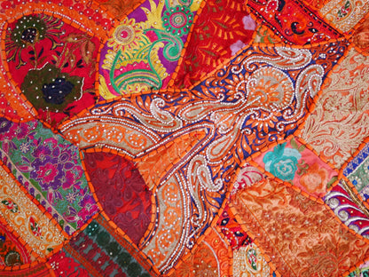 Gelber Patchwork-Wandteppich - indischer Hippie - Wandbehang im Boho-Stil
