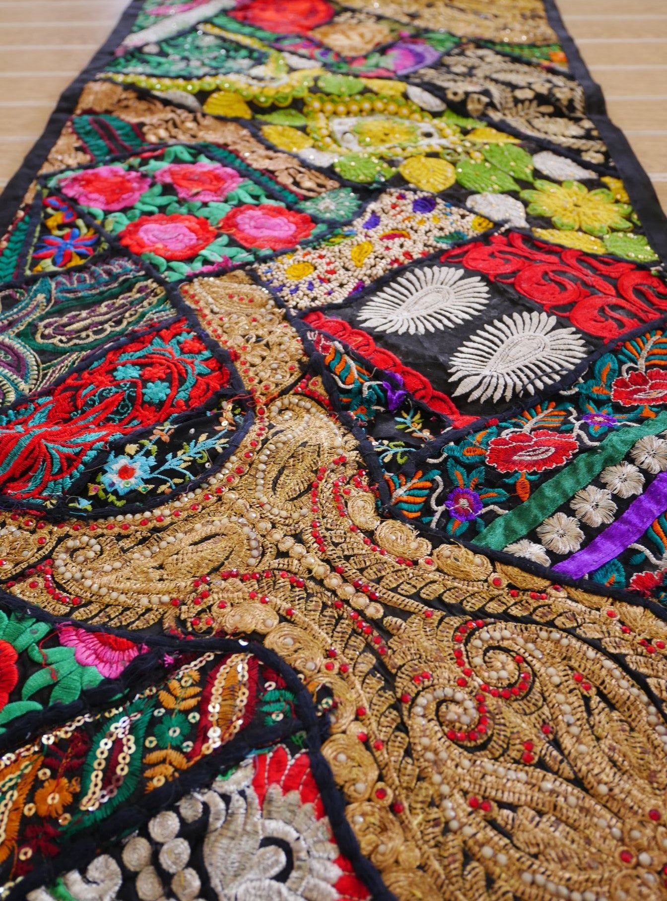 Boho wall hanging - Colorful tapestry - table runner vintage saree patchwork runner