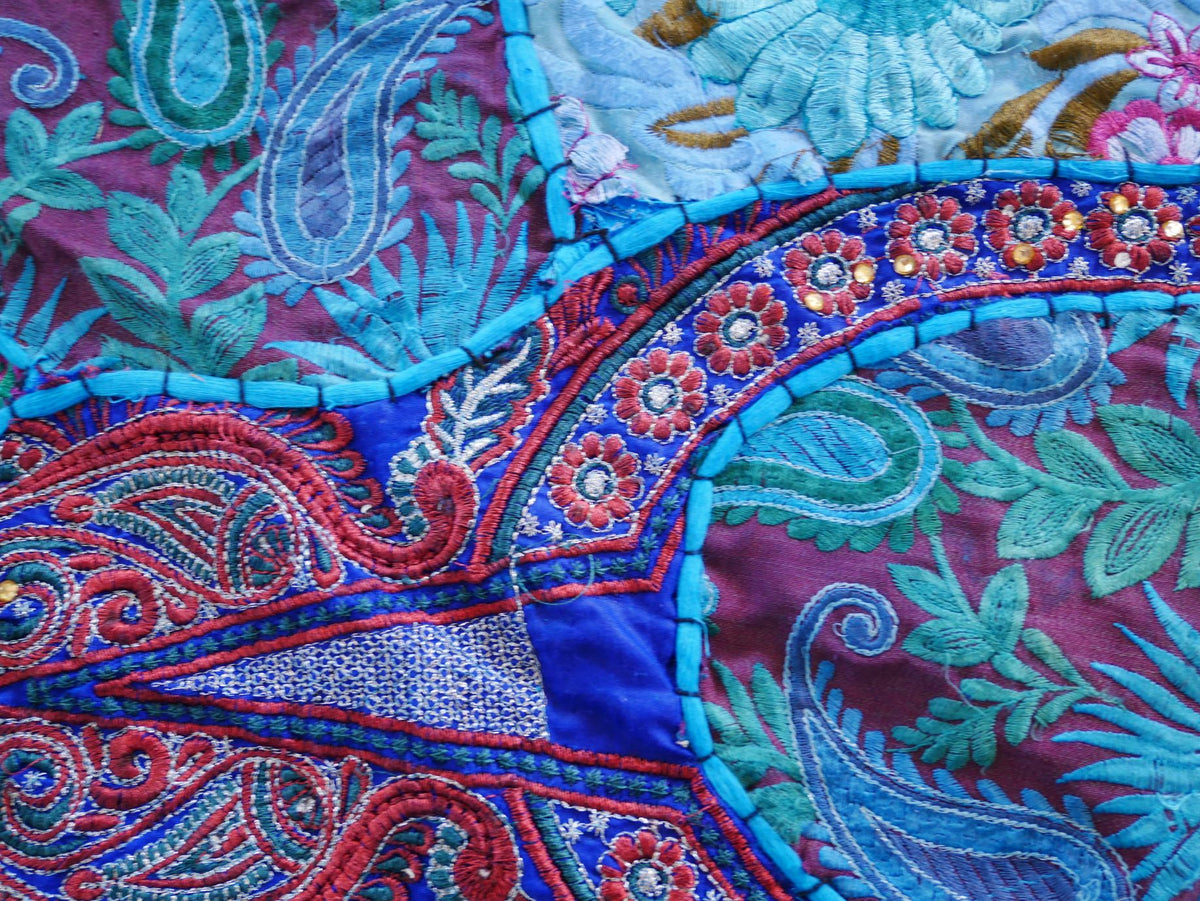 Boho wall hanging - blue tapestry - table runner vintage saree patchwork runner