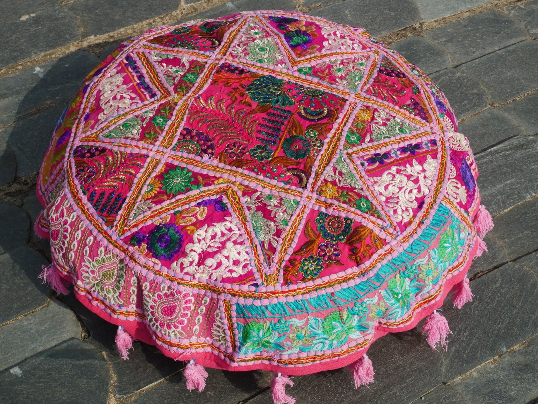 Patchwork floor pillow cover - colorful meditation cushion - Indian boho style floor seating. - The Shanti Home