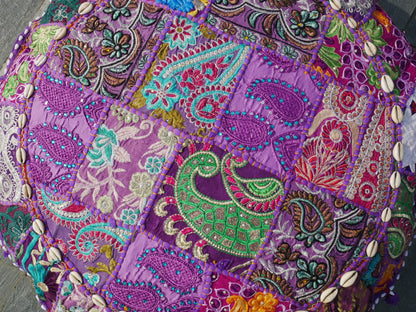 Patchwork floor pillow cover - colorful meditation cushion - Indian boho style floor seating.