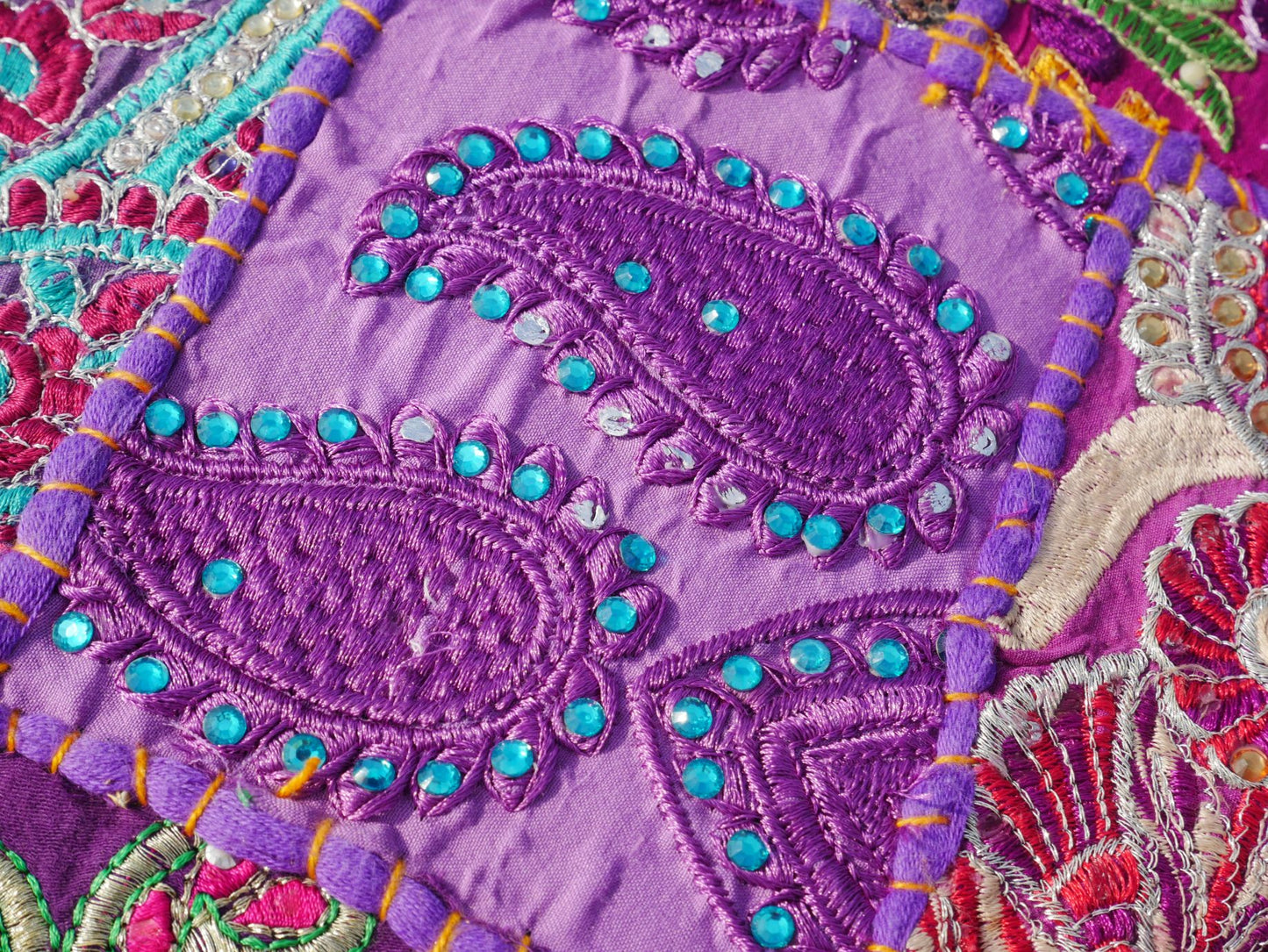 Patchwork floor pillow cover - colorful meditation cushion - Indian boho style floor seating.