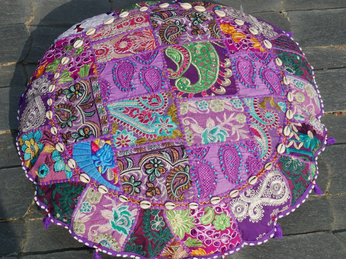 Patchwork floor pillow cover - colorful meditation cushion - Indian boho style floor seating.