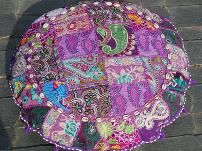 Patchwork floor pillow cover - colorful meditation cushion - Indian boho style floor seating.