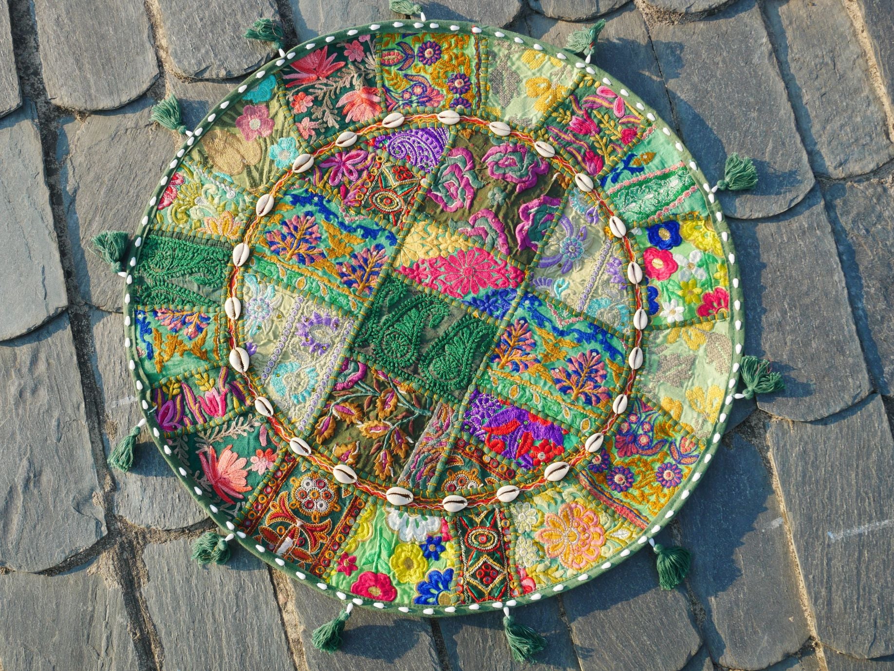 Boho floor pillow - Meditation cushion cover - Indian floor seating patchwork pillow - The Shanti Home