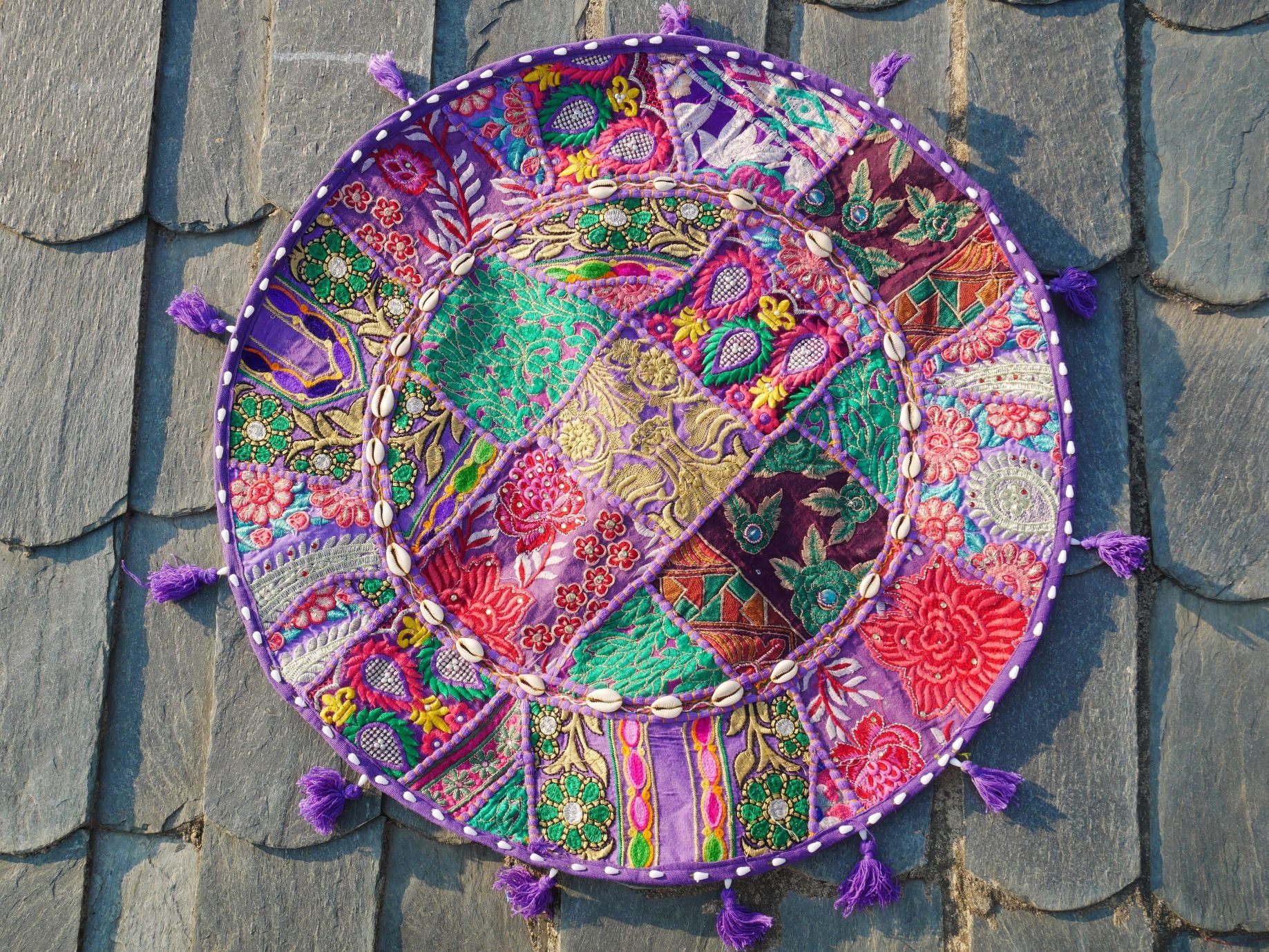 Boho floor pillow - Meditation cushion cover - Indian floor seating patchwork pillow - The Shanti Home