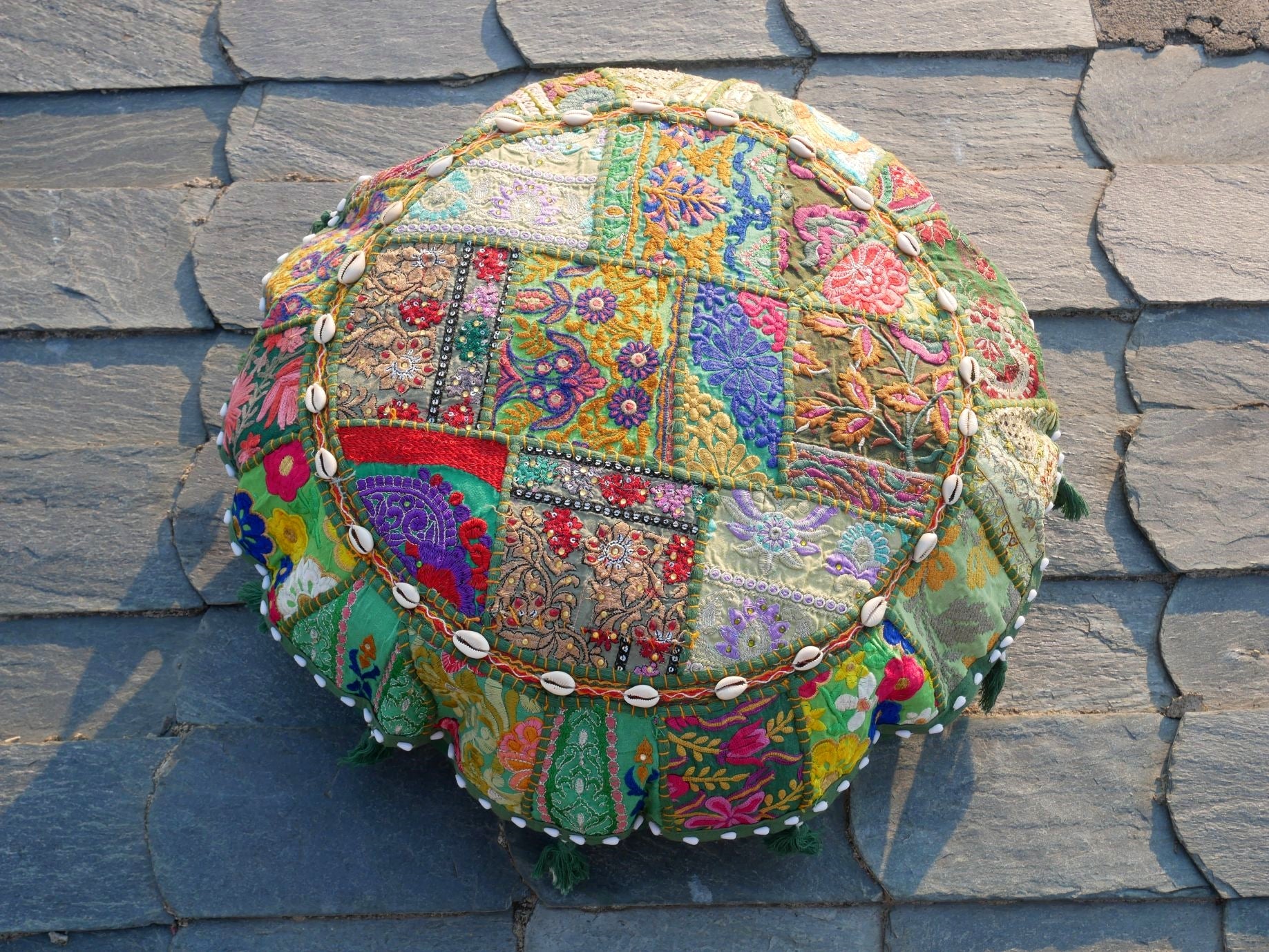 Boho floor pillow - Meditation cushion cover - Indian floor seating patchwork pillow - The Shanti Home